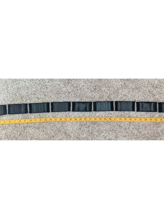 Chico's Black Faux Leather & Crocodile Silver Link Belt with Flip-top Buckle | L - Picture 6 of 9